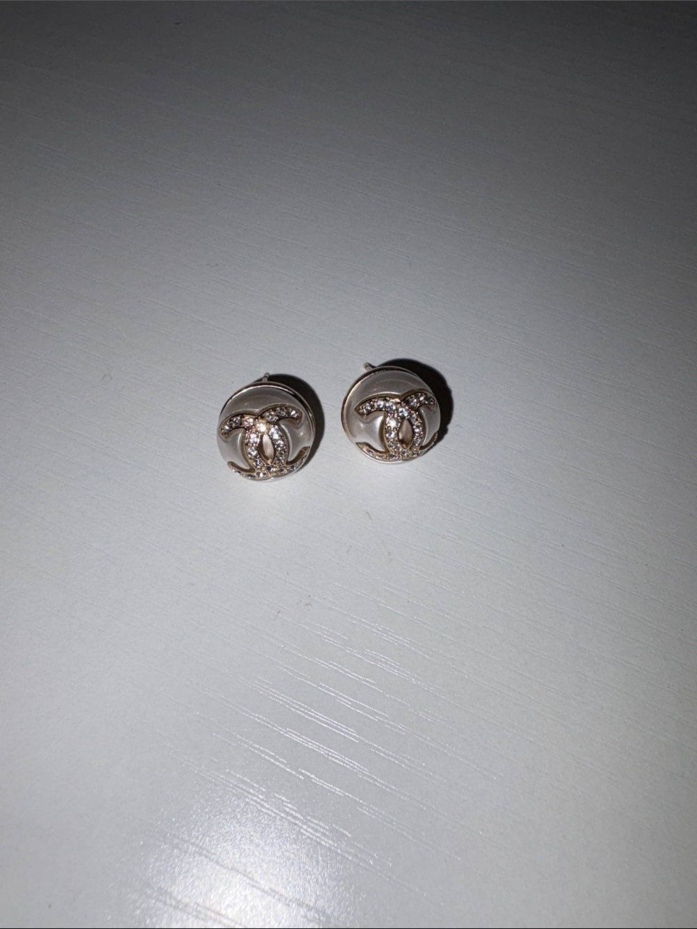 Authentic Chanel 22S Silver Crystal Strass CC Spherical Stud Earrings